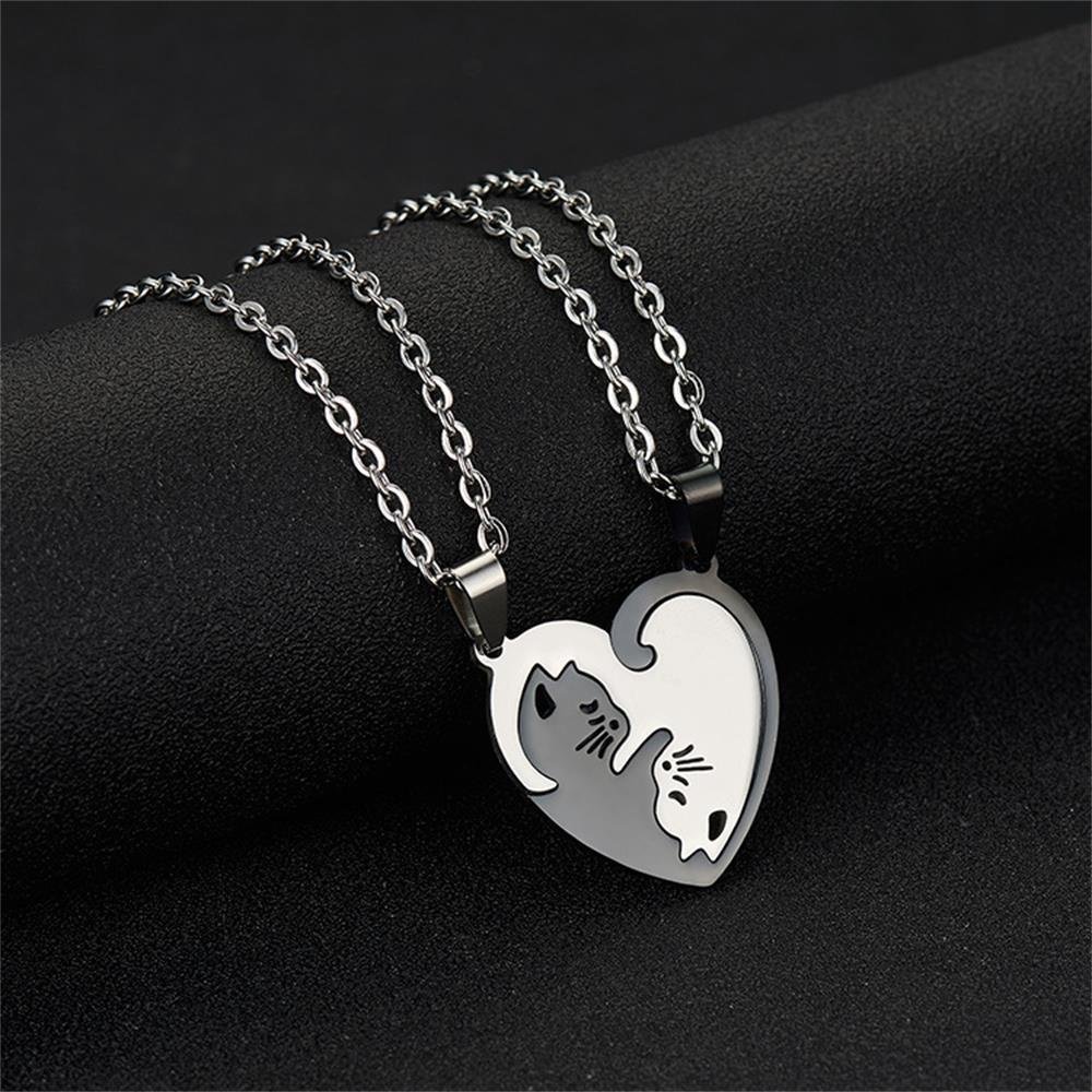 Collares Para Parejas Modelo Yin Yang De Gatos En Corazón Para